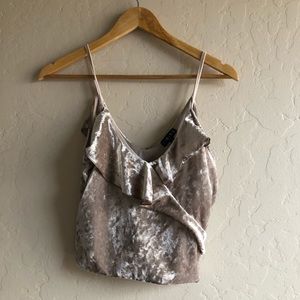SOLD - Velvet Tan Ruffled Crop Tank Top